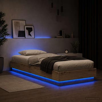 vidaXL Bed Frame met LED Artisanaal eiken 80 x 200 cm, Eenpersoons, Bruin, Verzenden, Nieuw