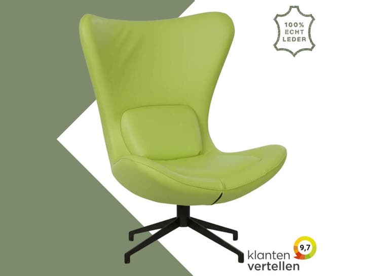 Leren draaifauteuil Soul - Toledo Lime (felgroen) -, Huis en Inrichting, Fauteuils, 75 tot 100 cm, 75 tot 100 cm, Nieuw, Leer