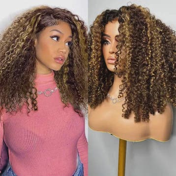 Ombre Bob Pruik van Menselijk Haar - Krullend, Honey Blonde, Verzenden, Nieuw