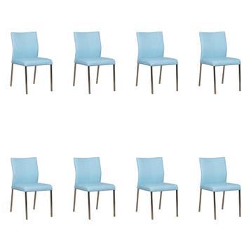 Set van 8 Leren eetkamerstoelen Basic - Toledo Sky Blue, Ophalen of Verzenden, Nieuw, Leer