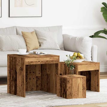 vidaXL 3-delige Tafeltjesset bewerkt hout oud houtkleurig, Verzenden, Nieuw