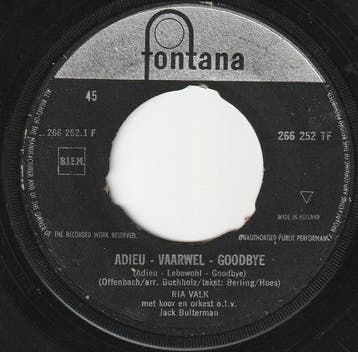 Single - Ria Valk - Adieu-Vaarwel-Goodbye / Oke, Ik Ga Met J, Verzenden, Nieuw in verpakking