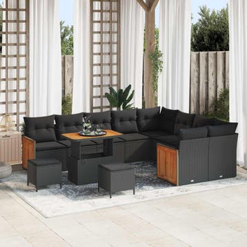 vidaXL Tuinbankenset 12 pcs Zwart Poly rattan en, Verzenden, Nieuw, Rotan, 2 zitplaatsen