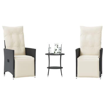 vidaXL 3-delige Bistroset met kussens poly rattan zwart, Verzenden, Nieuw