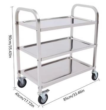 RVS Serveerwagen met 3 Lagen en Wielen – 85×45×90 cm, Huis en Inrichting, Verzenden, Nieuw