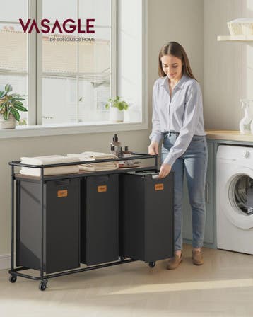 VASAGLE Wasmand met 3 Vakken en Wielen - 150L Sorteerder met, Verzenden, Nieuw
