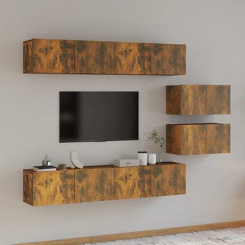 vidaXL 6-delige Tv-meubelset bewerkt hout gerookt, Verzenden, Nieuw, Overige houtsoorten