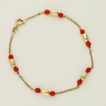 Armband - 14 karaat Geel goud - Bloedkoraal, Sieraden, Tassen en Uiterlijk, Armbanden, Nieuw