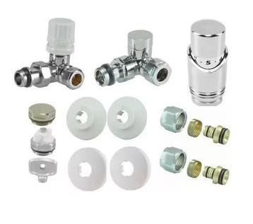 Riko luxe therm.rad.aansluitset haaks verkeerd links chroom, Ophalen of Verzenden, Nieuw, Chroom, Bad