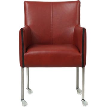 Set van 6 Leren eetkamerstoelen More - Granada Rouge (rood), Huis en Inrichting, Stoelen, Ophalen of Verzenden, Nieuw, Leer