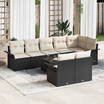 vidaXL Tuin Sofa Set 9 st Zwart poly rattan, Verzenden, Nieuw, Meer dan 8 zitplaatsen