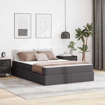 vidaXL Opslag bed met matras met opslag 2 st Grijs Leer, Verzenden, Nieuw, Grijs