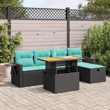vidaXL 6-delige Loungeset met kussens poly rattan acacia, Verzenden, Nieuw, Loungeset