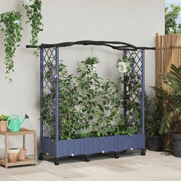 vidaXL Verhoogd Bed met Trellis en Dak Grijs 169 x 40 x 129, Verzenden, Nieuw, Minder dan 60 cm, 60 cm of meer