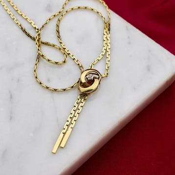 Gouden Cardano schakelketting met vaste hanger en diamant..., Gebruikt, Ophalen of Verzenden, Met edelsteen, Goud