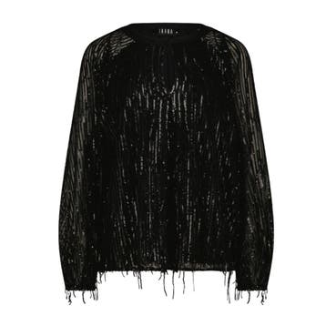 Ibana • zwarte pailletten blouse Folette • 42, Kleding | Dames, Tops, Verzenden, Zwart, Maat 42/44 (L), Nieuw