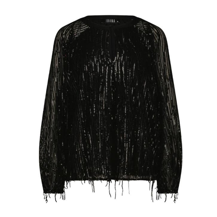 Ibana • zwarte pailletten blouse Folette • 42, Kleding | Dames, Tops, Zwart, Nieuw, Maat 42/44 (L), Verzenden