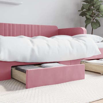 vidaXL Bedlades 2 st bewerkt hout en fluweel roze, Verzenden, Nieuw, Hout