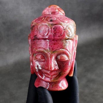 Beeld, No Reserve - Rhodonite Carved Divine Lord Buddha Head
