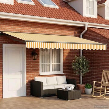vidaXL Elektrisch Uittrekbaar Zonnescherm Geel, Wit,, Tuin en Terras, Zonneschermen, Verzenden, Nieuw