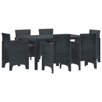 vidaXL Tuin Eetset 7 st Antraciet Polt riet, Verzenden, Nieuw, 7 zitplaatsen