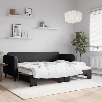 vidaXL Slaapbank met onderschuifbed 80x200 cm stof zwart, Eenpersoons, Verzenden, Zwart, Nieuw