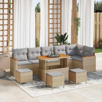 vidaXL Tuin Sofa Set 10 st 6-Aantal zitplaatsen Beige Poly, Verzenden, Nieuw, Rotan, Meer dan 8 zitplaatsen