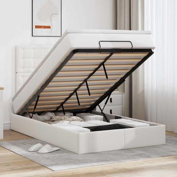 vidaXL Ottoman bed met matras en LEDs 120x200cm kunstleer, Overige materialen, Verzenden, Wit, Nieuw