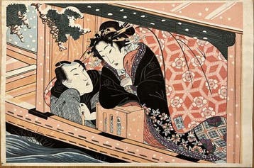 Shunga Scene of a Couple in a Pleasure Boat - Keisai Eisen -