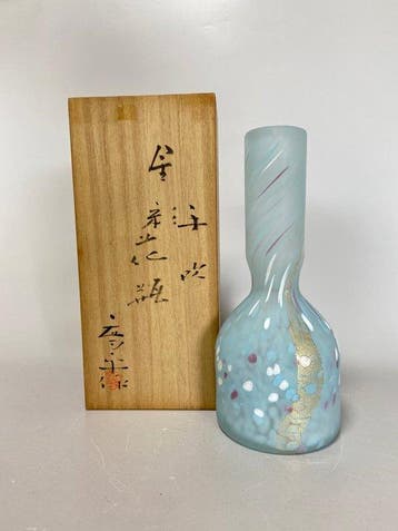 Vaas - Glas - Japan - Mat-blauwe glazen vaas door Kyohei