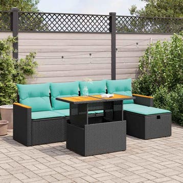 vidaXL 6-delige Loungeset met kussens poly rattan acacia, Verzenden, Nieuw, Loungeset