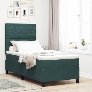 vidaXL Boxspringbed met matras Donkergroen 90 x 190 cm, Verzenden, Nieuw, Groen, Stof