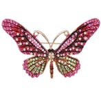 Fako Bijoux - Broche - Vlinder - 76x44mm - Roze/Groen, Verzenden, Nieuw