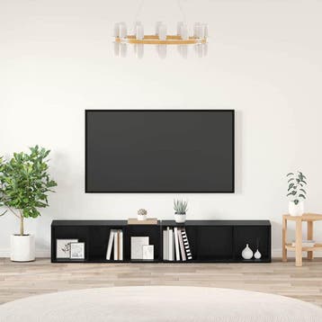 vidaXL Tv-meubelset 2 st Zwart Eiken Bewerkt hout, Huis en Inrichting, Minder dan 50 cm, Verzenden, 100 tot 150 cm, Nieuw