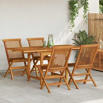 vidaXL 5-delige Tuinset massief teakhout, 4 zitplaatsen, Verzenden, Nieuw, Tuinset