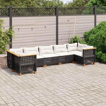 vidaXL 7-delige Loungeset met kussens poly rattan zwart, Verzenden, Nieuw, Loungeset