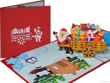 Kerstkaart Kerstman met cadeautjes en bosdieren in handka..., Verzenden, Nieuw