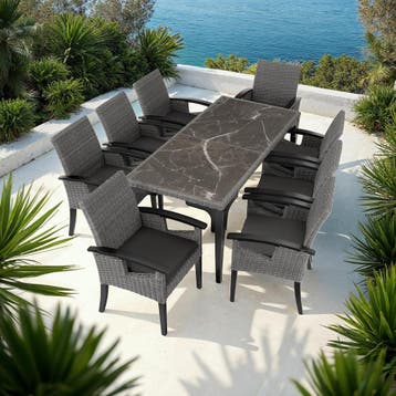 Wicker tafel Foggia met 8 stoelen Rosarno - grijs, Verzenden, Nieuw