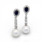 Oorbellen - 18 karaat Witgoud - 13.30ct. tw. Parel - Diamant, Nieuw