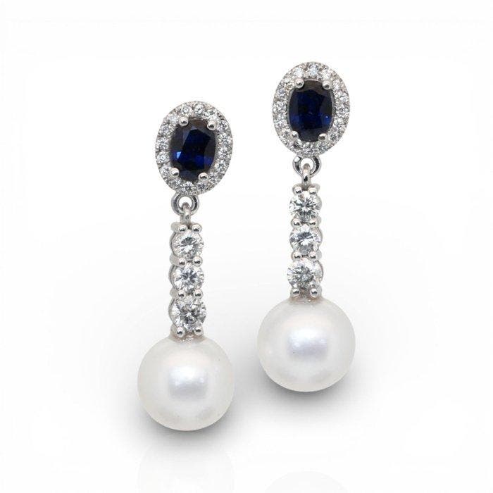 Oorbellen - 18 karaat Witgoud - 13.30ct. tw. Parel - Diamant, Sieraden, Tassen en Uiterlijk, Oorbellen