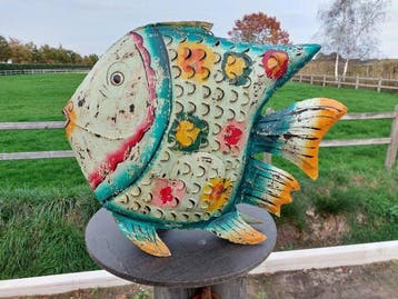 Beeld, 87 cm long handmade tropical fisch - 46 cm - blik