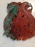 Dubbel Draak Amulet van Voorspoed en Geluk - Oude Jade -, Antiek en Kunst