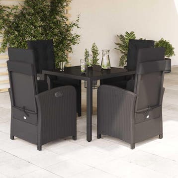 vidaXL 5-delige Tuinset met kussens poly rattan zwart, Verzenden, Nieuw, Tuinset