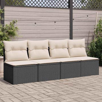 vidaXL Tuinbank 4-zits met kussens poly rattan zwart, Verzenden, Nieuw