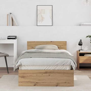 vidaXL Bedframe met hoofdbord Artisanaal eiken 100 x 200 cm, Eenpersoons, Bruin, Verzenden, Nieuw