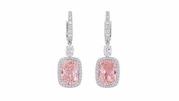 Oorbellen - 14 karaat Witgoud - 7.33ct. tw. Roze Diamant, Nieuw
