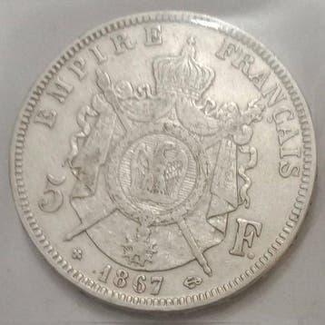 Frankrijk. Napoléon III. 5 Francs 1867-BB, Strasbourg
