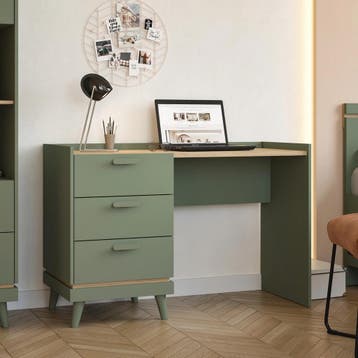 *ACTIE* Bureau Skagen Met 3 Lades - Eiken en Groen, Huis en Inrichting, Bureaus, Verzenden, Nieuw