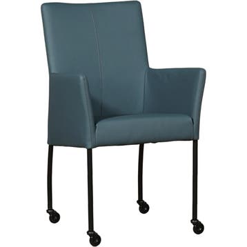 Set van 6 Leren eetkamerstoelen Comfort met wieltjes en, Ophalen of Verzenden, Nieuw, Leer