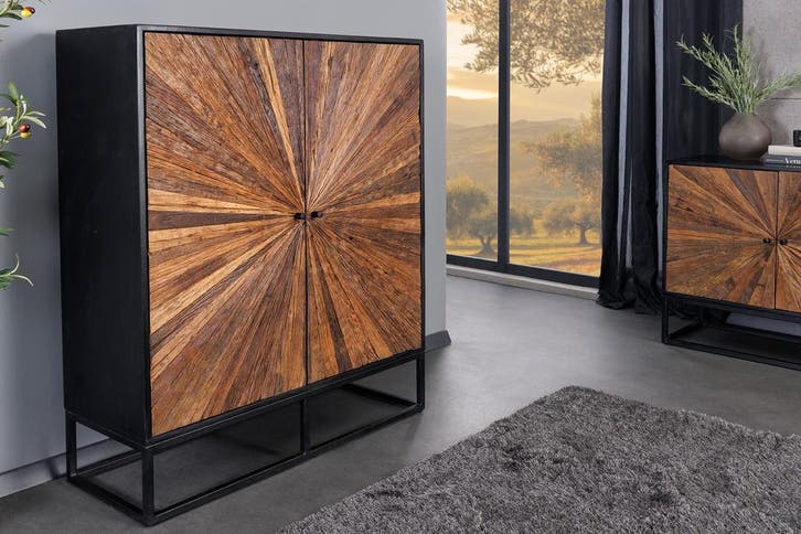 Massief highboard BARRACUDA 120cm bruin mangohout met, Huis en Inrichting, Kasten | Overige, Ophalen of Verzenden